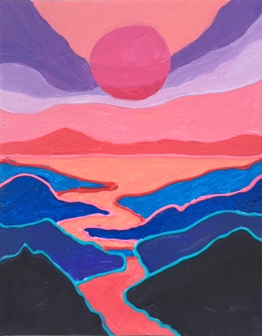 Ted Harrison Inspired Landscape Painting – www.libraryarts.com